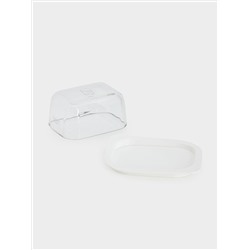 Масленка, 14 см, стекло/пластик, прямоугольная, белая, Basic