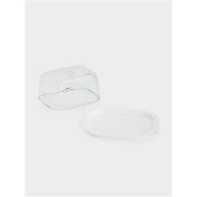 Масленка, 14 см, стекло/пластик, прямоугольная, белая, Basic