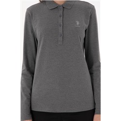 Kadın Antrasit Melanj Basic Polo Yaka Sweatshirt