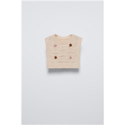 KNIT COLLAR WITH FLORAL EMBROIDERY