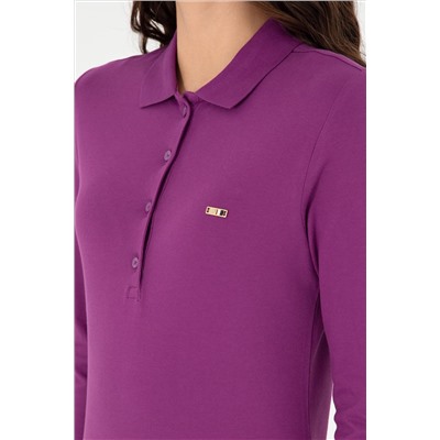 Kadın Menekşe Basic Polo Yaka Sweatshirt