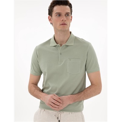 Çağla Yeşili Regular Fit %100 Pamuk Polo Yaka Basic Tişört