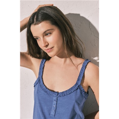 Camiseta tirantes volantes algodón azul