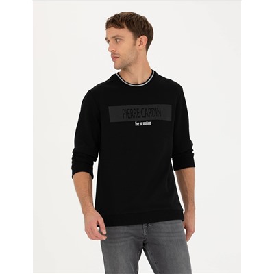 Siyah Regular Fit Bisiklet Yaka Sweatshirt
