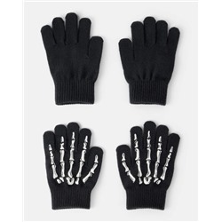 Boys 2-Pack Skeleton Gloves - Black