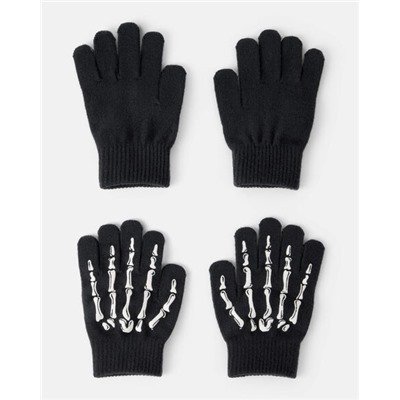 Boys 2-Pack Skeleton Gloves - Black