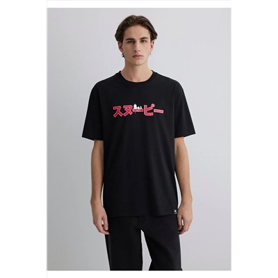 Mavi Peanuts Baskılı Siyah Tişört Loose Fit / Bol Rahat Kesim 0612661-900