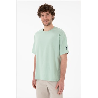 Erkek Oversize Fit Bisiklet Yaka Su Yeşili Tişört