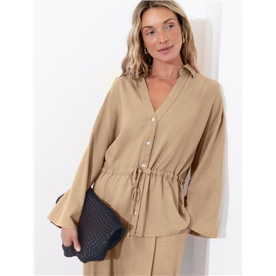 Свободная блузка с кулиской на талии изо льна с вискозой