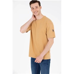Erkek Camel Oversize Bisiklet Yaka Tişört
