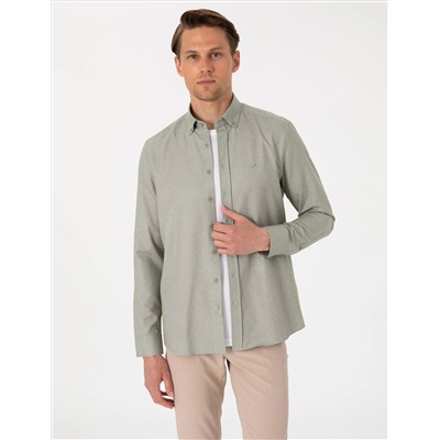 Haki Oxford Slim Fit Kolay Ütülenebilir Gömlek