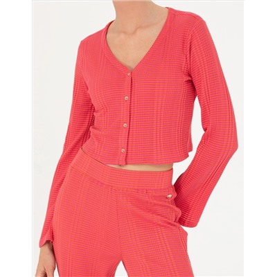 Fuşya Crop Top Örme Hırka