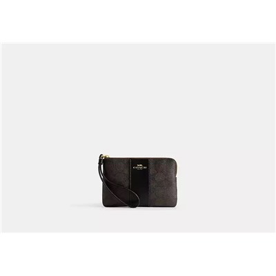 Corner Zip Wristlet In Signature Canvas With Stripe