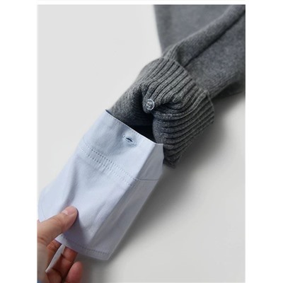 Женский шерстяной кардиган с эффектом многослойности (съёмные манжеты и воротник с застёжкой планкой рубашки)  МО*КО