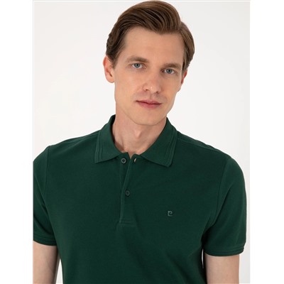 Koyu Yeşil Slim Fit %100 Pamuk Polo Yaka Basic Tişört