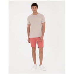 Pembe Slim Fit Dokuma Şort