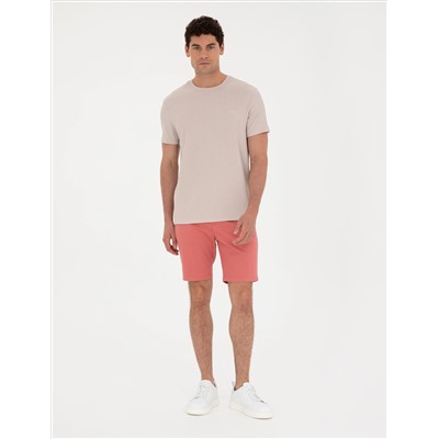 Pembe Slim Fit Dokuma Şort
