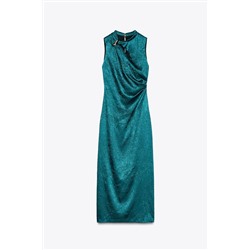 GOLD APPLIQUÉ SATIN MIDI DRESS