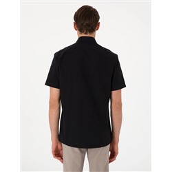 Siyah Basic Regular Fit Kısa Kollu Cepli Gömlek