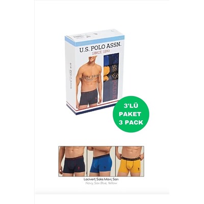 U.S. Polo Assn. Erkek, Lisanslı, USPA, %95 Pamuk, % 5 Elastan, 3'lü, Renkli Boxer Set (Kutulu)