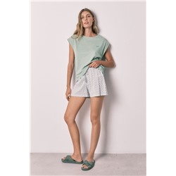 Pijama corto algodón estampado verde
