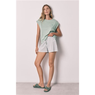 Pijama corto algodón estampado verde
