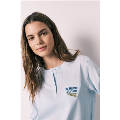 Camiseta manga larga 100% algodón azul