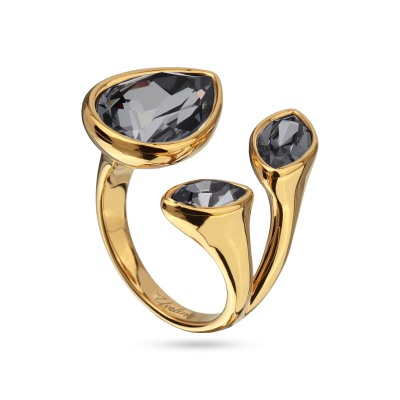 Кольцо Эйва (кристаллы SW темно-серые; покрытие золото), Есть комплект
