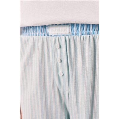 Pijama manga corta algodón pantalón rayas verde