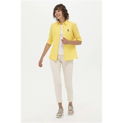 Kadın Sarı Uzun Kollu Basic Gömlek