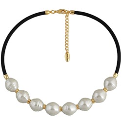 Колье Гевея (Майорка 16мм белая, каучук черный; покрытие золото) 42-47см, Есть комплект