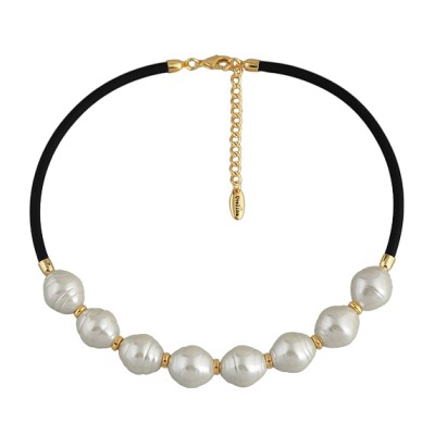 Колье Гевея (Майорка 16мм белая, каучук черный; покрытие золото) 42-47см, Есть комплект