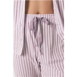 Pijama camisero largo 100% algodón rayas lilas