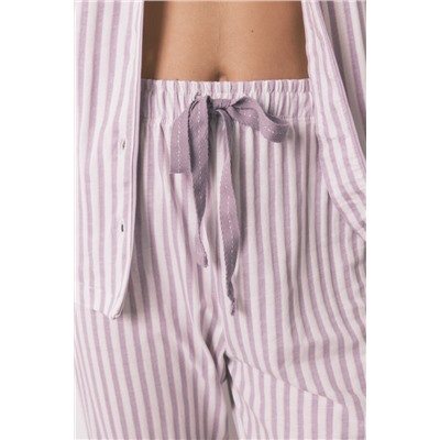 Pijama camisero largo 100% algodón rayas lilas