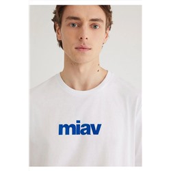Mavi Miav Baskılı Beyaz Tişört Regular Fit / Normal Kesim 067153-620