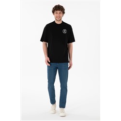 Erkek Oversize Fit Bisiklet Yaka Siyah Tişört