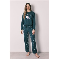 Pijama largo Hello Kitty algodón verde