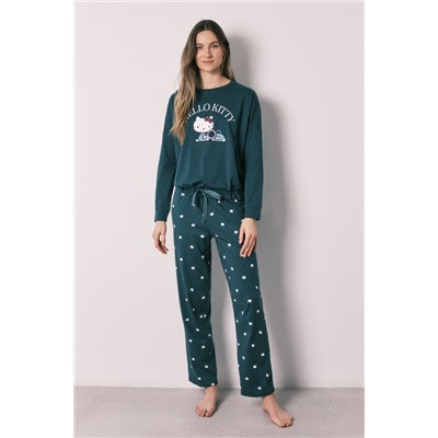 Pijama largo Hello Kitty algodón verde