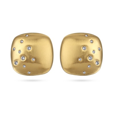 Серьги Геометрия (кристаллы SW белые; покрытие сатиновое золото), Есть комплект