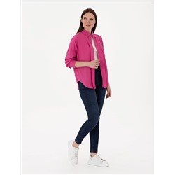 Fuşya Oversize Uzun Kollu Gömlek