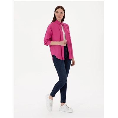 Fuşya Oversize Uzun Kollu Gömlek