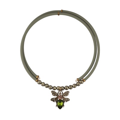 Колье Мотылек (кристаллы SW зеленые, шампань; покрытие бронза), Есть комплект