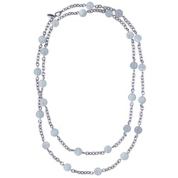 Колье Терра (морганит голубой 12мм, покрытие родий) 140см, Есть комплект