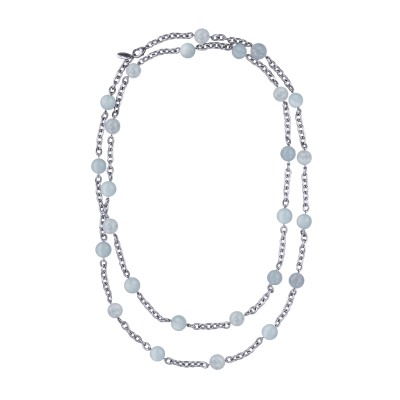 Колье Терра (морганит голубой 12мм, покрытие родий) 140см, Есть комплект