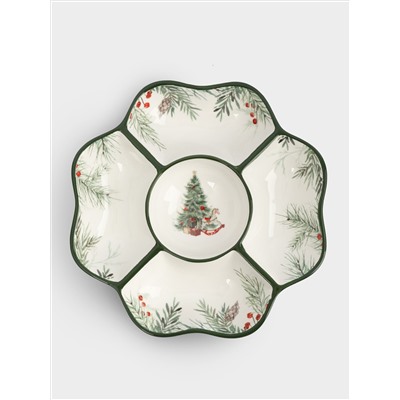 Менажница, 25 см, 5 отд, керамика D, зеленая, Лошадка у елки, Festival