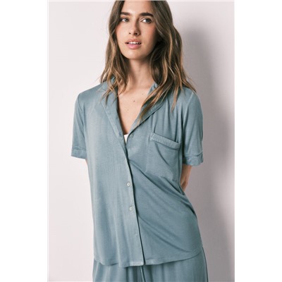 Pijama camisero Capri tacto suave azul