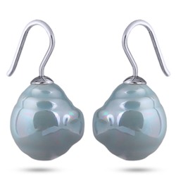 Серьги (Майорка 14мм барочная голубая; покрытие родий), Есть комплект