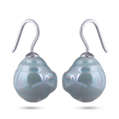 Серьги (Майорка 14мм барочная голубая; покрытие родий), Есть комплект