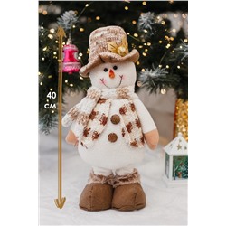 Игрушка новогодняя с выдвижными ногами Снеговик шляпа бежевый