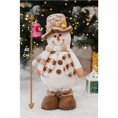 Игрушка новогодняя с выдвижными ногами Снеговик шляпа бежевый